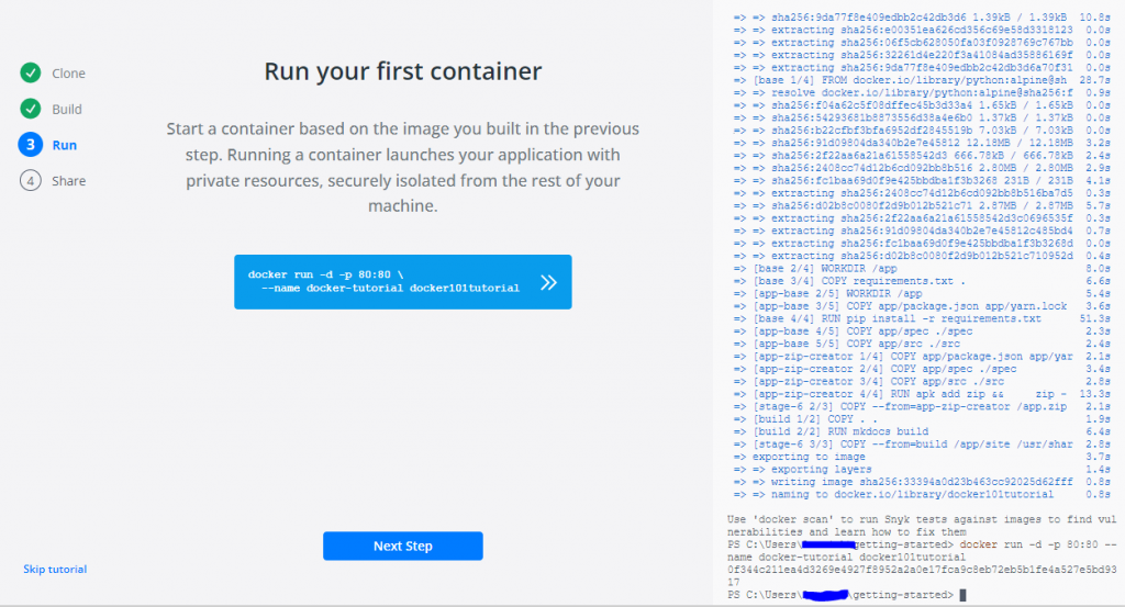 Run docker container on desktop